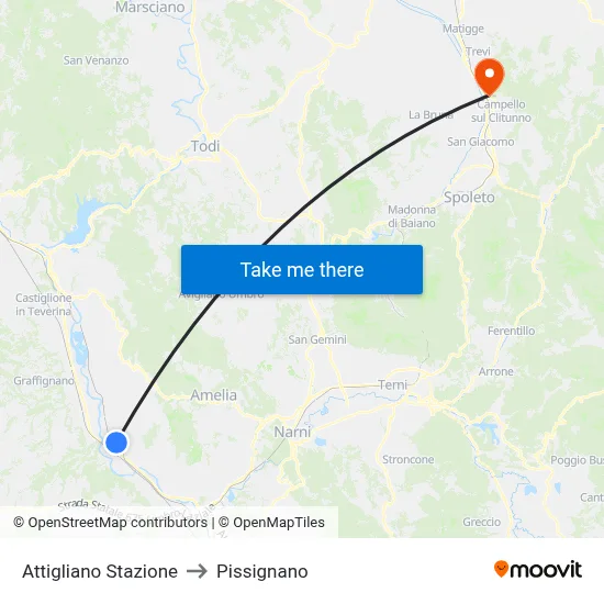 Attigliano Station to Pissignano map