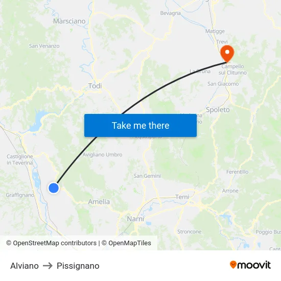 Alviano to Pissignano map