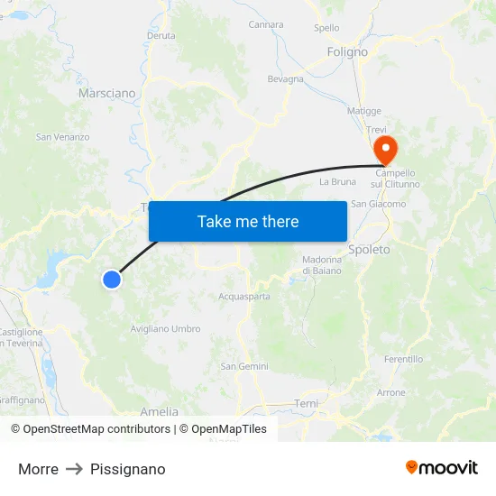 Morre to Pissignano map