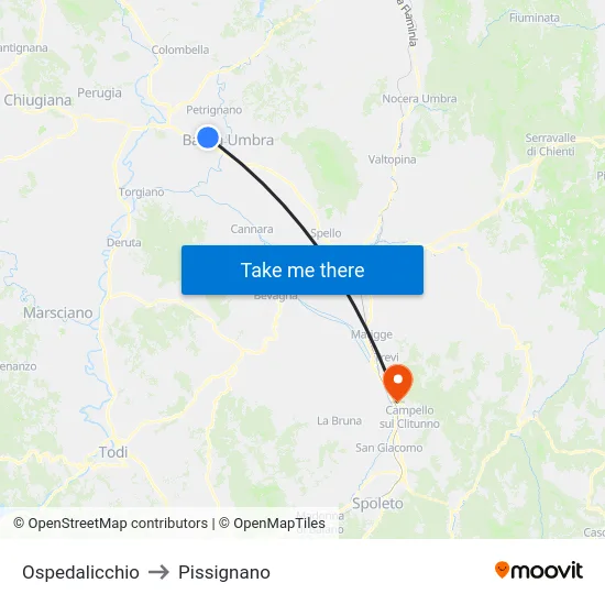 Ospedalicchio to Pissignano map