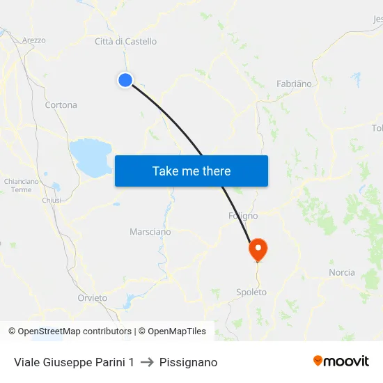 Viale Giuseppe Parini 1 to Pissignano map