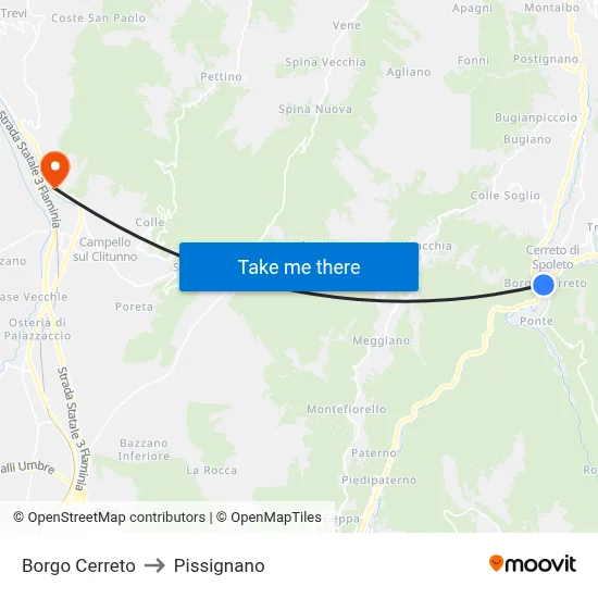 Borgo Cerreto to Pissignano map