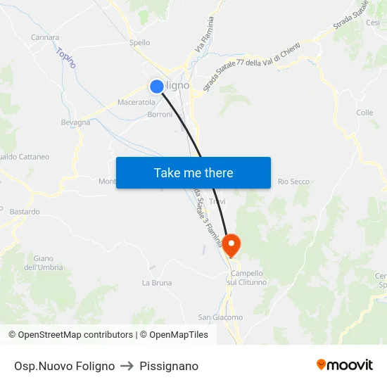 Osp.Nuovo Foligno to Pissignano map
