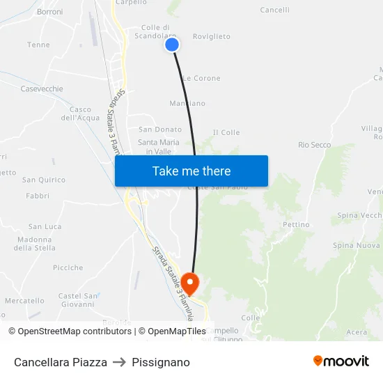 Cancellara Piazza to Pissignano map