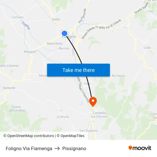 Foligno Via Fiamenga to Pissignano map