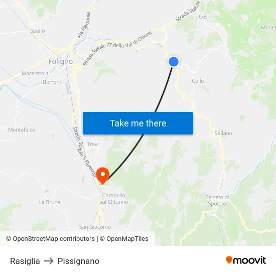 Rasiglia to Pissignano map