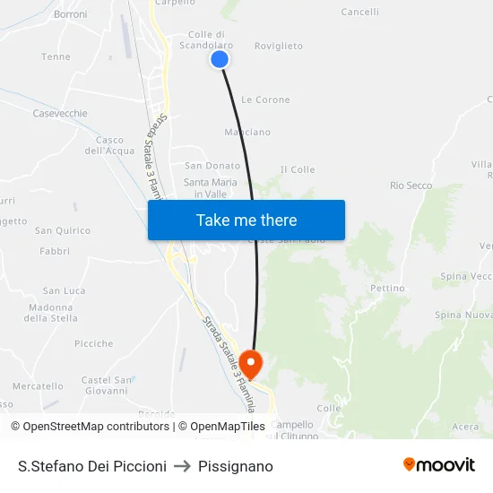 S.Stefano Dei Piccioni to Pissignano map