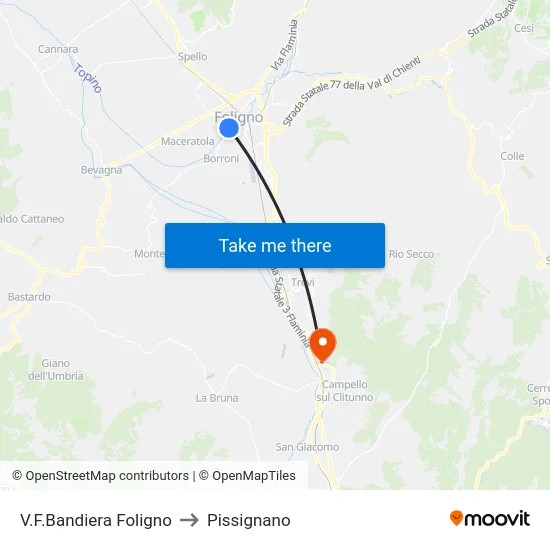 V.F.Bandiera Foligno to Pissignano map