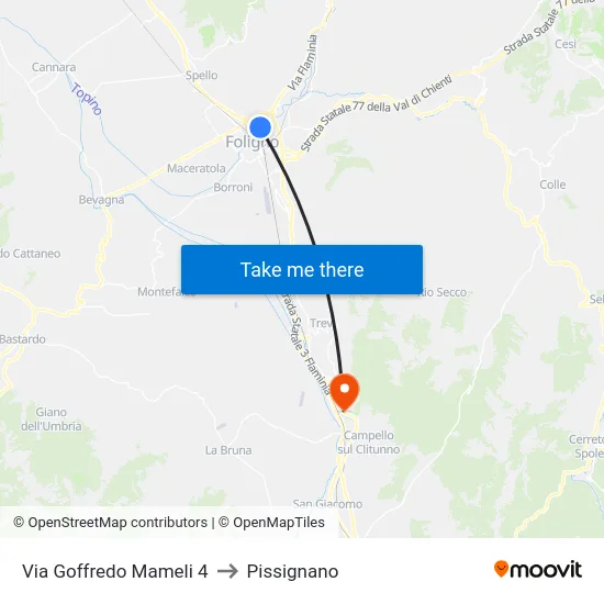 Via Goffredo Mameli 4 to Pissignano map