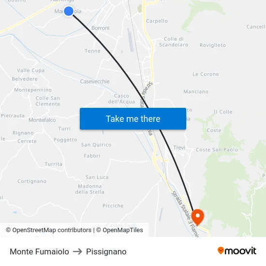 Monte Fumaiolo to Pissignano map