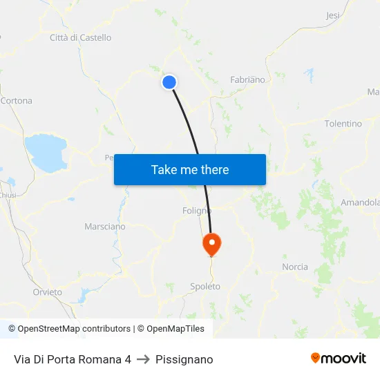 Via Porta Romana 4 to Pissignano map