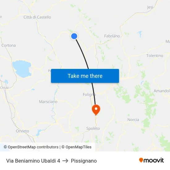 Via Beniamino Ubaldi 4 to Pissignano map