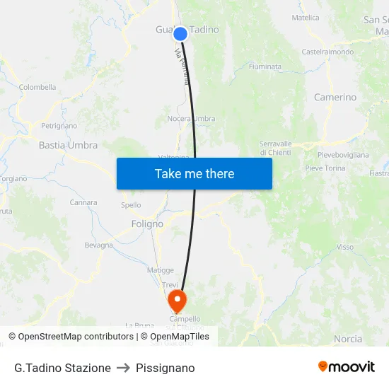 G.Tadino Station to Pissignano map