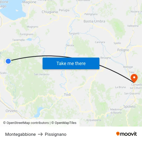 Montegabbione to Pissignano map
