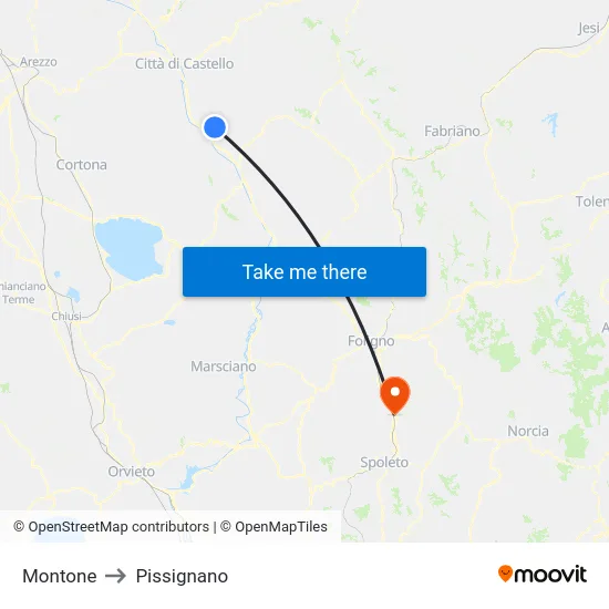 Montone to Pissignano map