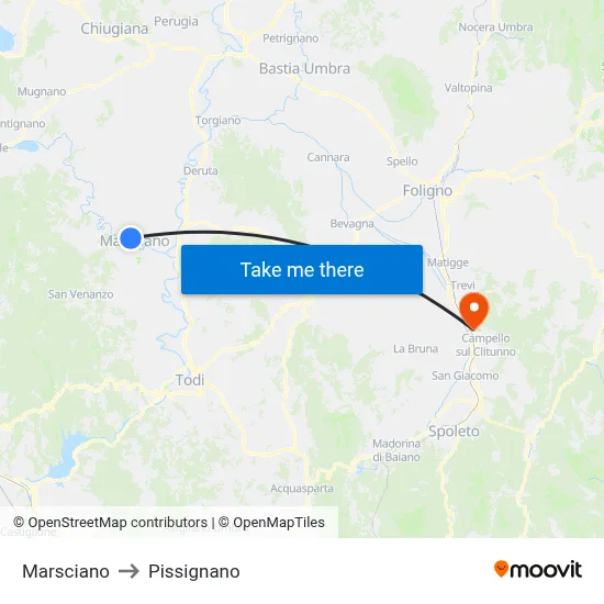 Marsciano to Pissignano map