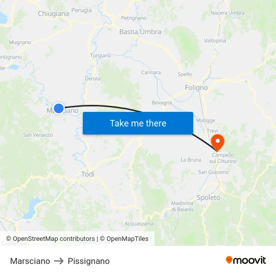 Marsciano to Pissignano map