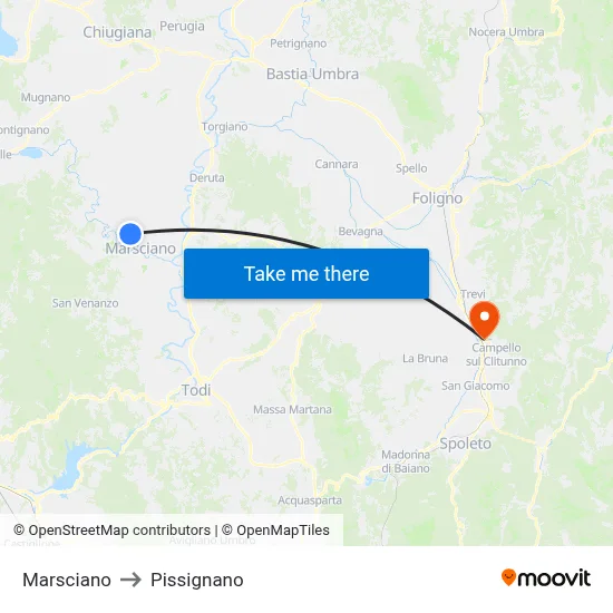 Marsciano to Pissignano map
