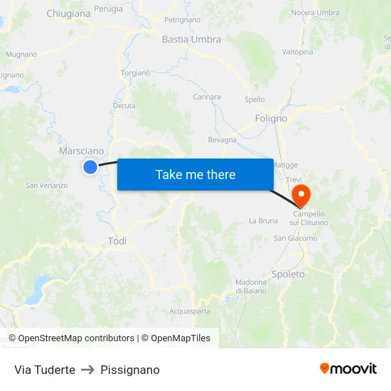 Via Tuderte to Pissignano map