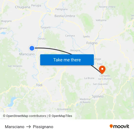 Marsciano to Pissignano map