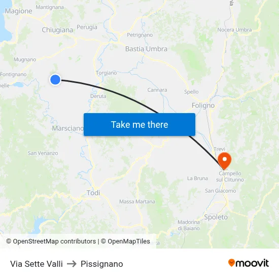 Seven Valleys Street to Pissignano map