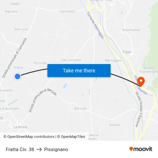 Fratta No. 38 to Pissignano map