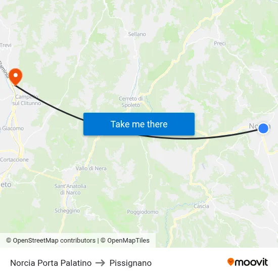 Norcia Porta Palatino to Pissignano map