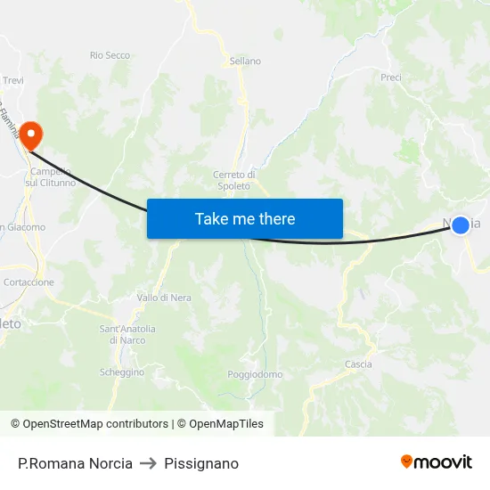 Porta Romana Norcia to Pissignano map