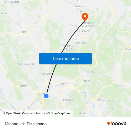 Miriano to Pissignano map