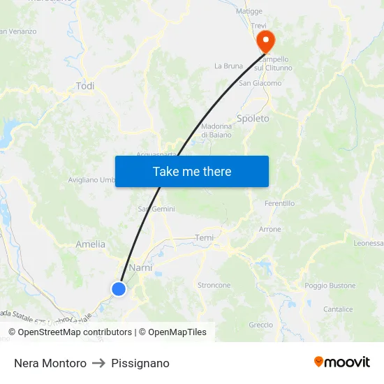 Nera Montoro to Pissignano map