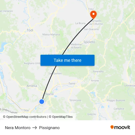 Nera Montoro to Pissignano map