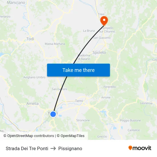 Tre Ponti Road to Pissignano map