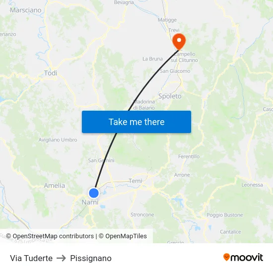 Via Tuderte to Pissignano map