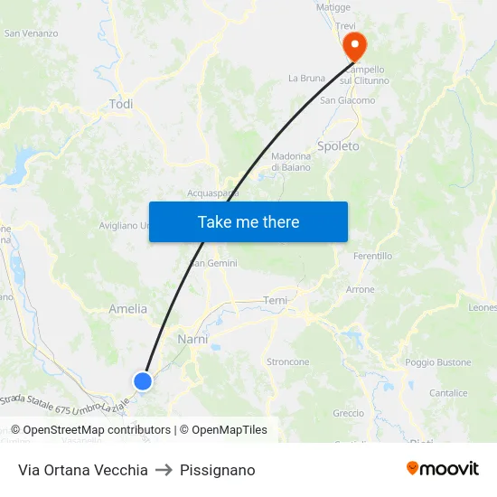 Via Ortana Vecchia to Pissignano map