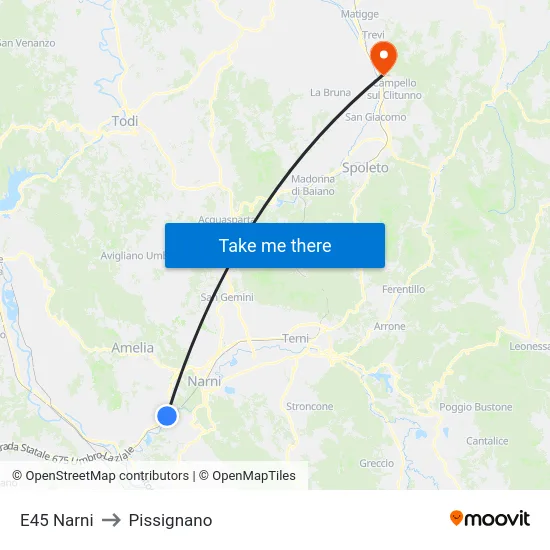 E45 Narni to Pissignano map