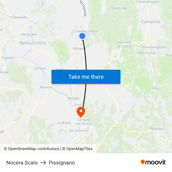 Nocera Station to Pissignano map
