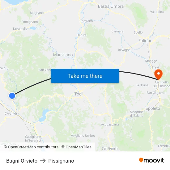 Bagni Orvieto to Pissignano map