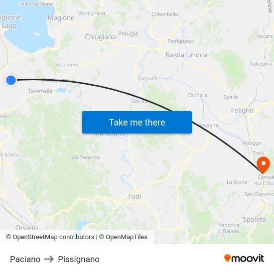 Paciano to Pissignano map