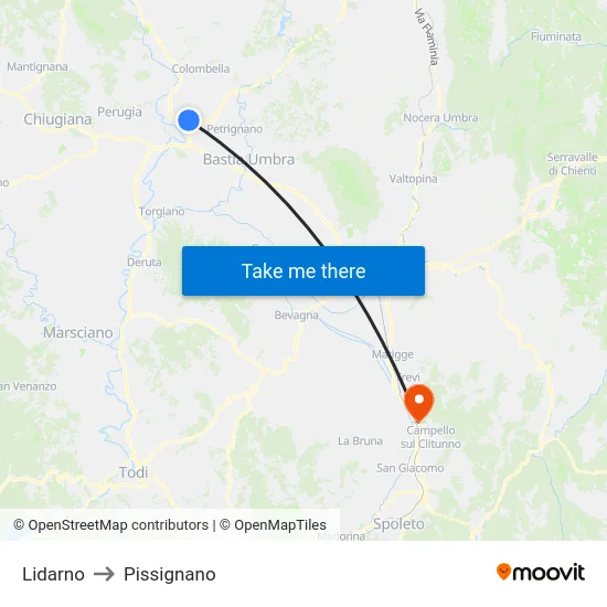 Lidarno to Pissignano map