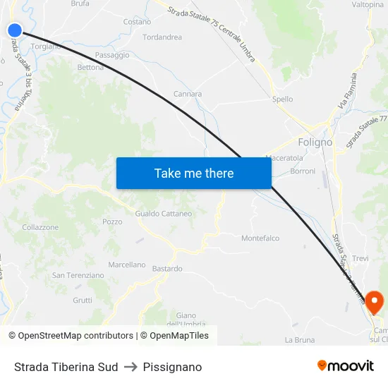 South Tiber Road to Pissignano map