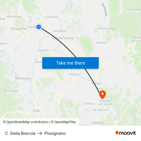 Via della Breccia to Pissignano map