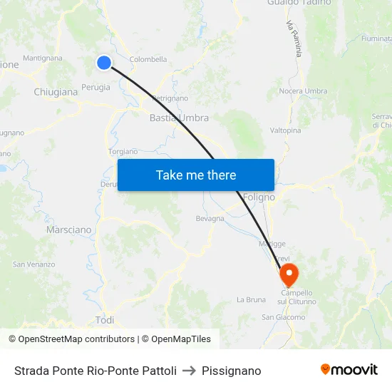 Ponte Rio-Ponte Pattoli Road to Pissignano map