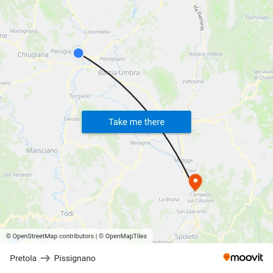Pretola to Pissignano map