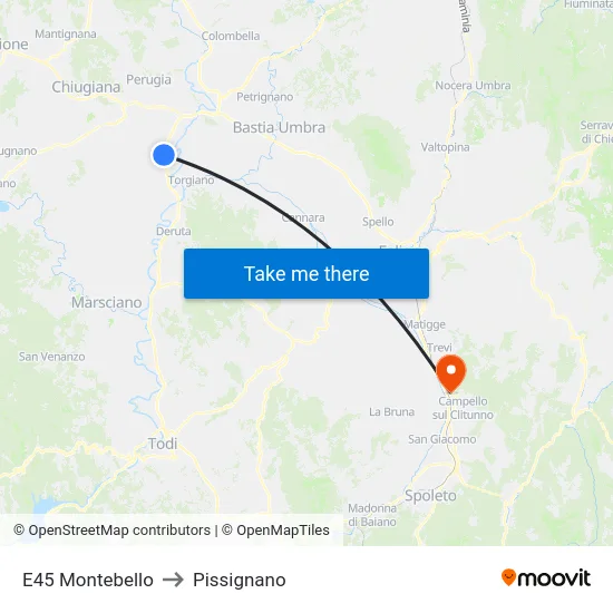 E45 Montebello to Pissignano map