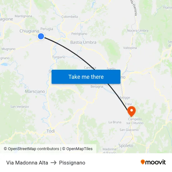 Madonna Alta Street to Pissignano map