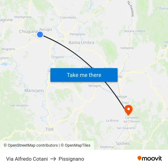 Via Alfredo Cotani to Pissignano map