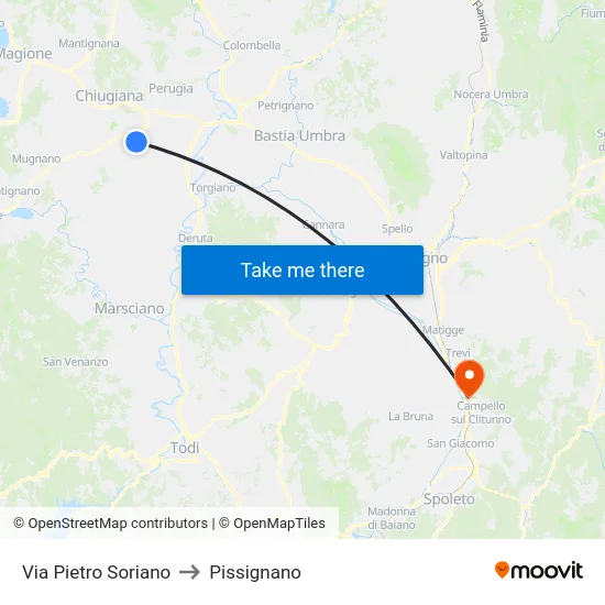 Via Pietro Soriano to Pissignano map