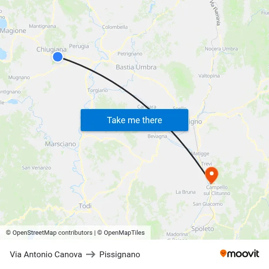 Via Antonio Canova to Pissignano map