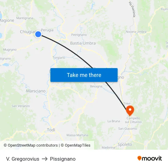 Via Gregorovius to Pissignano map