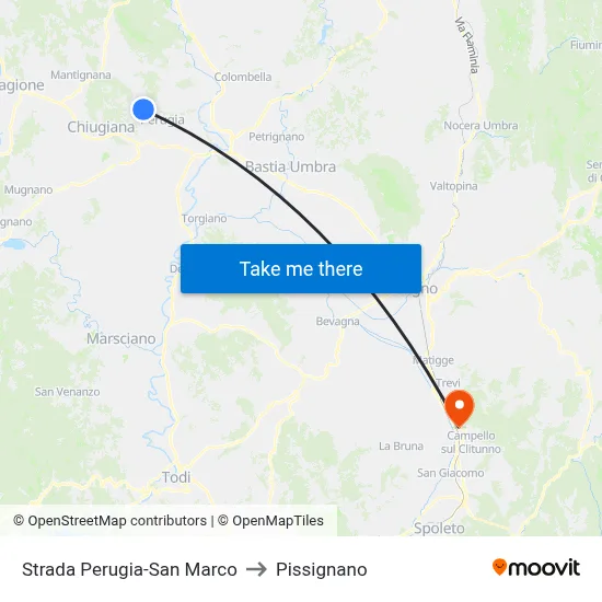 Perugia-San Marco Road to Pissignano map